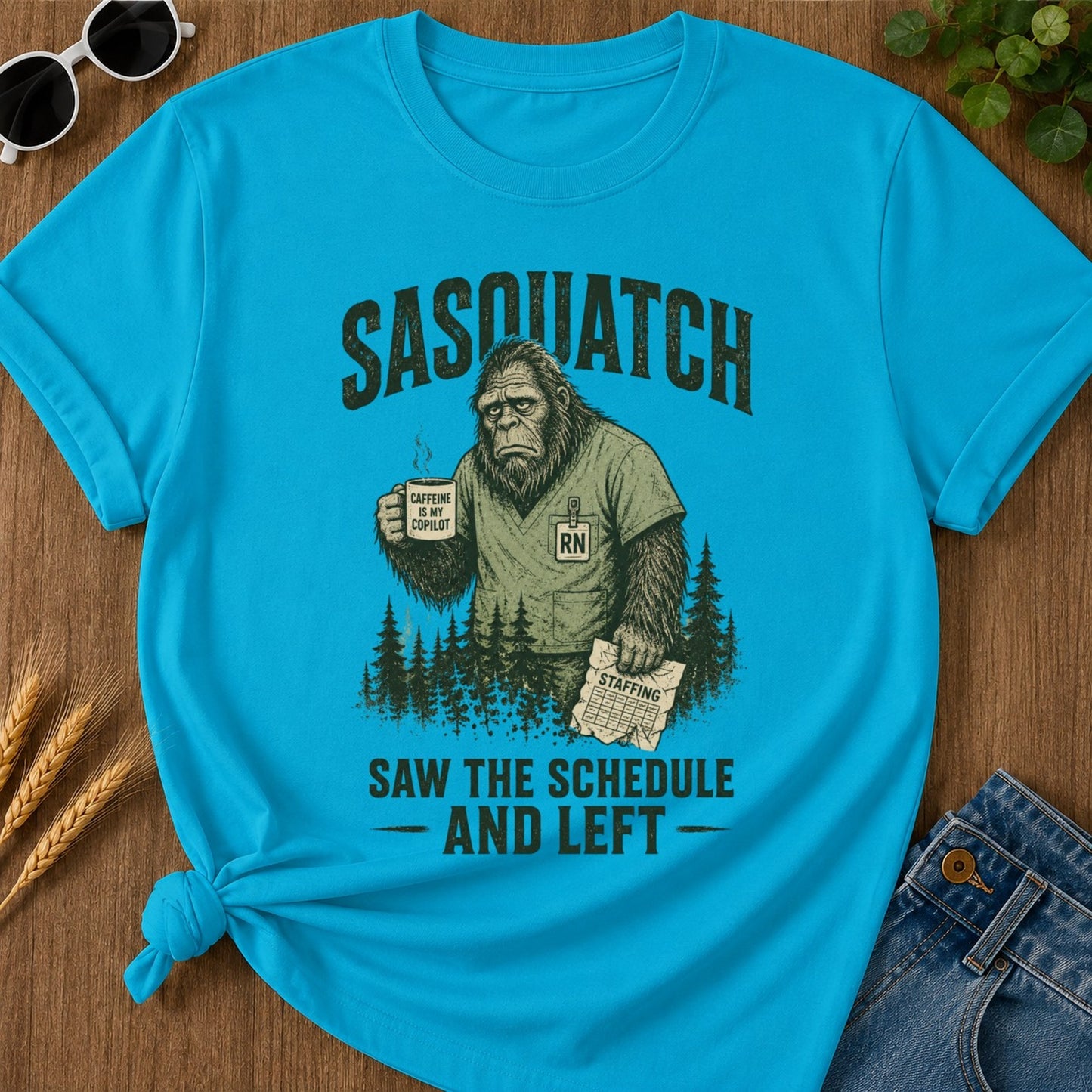 Sasquatch Schedule Left T-shirt - Sapphire Mockup