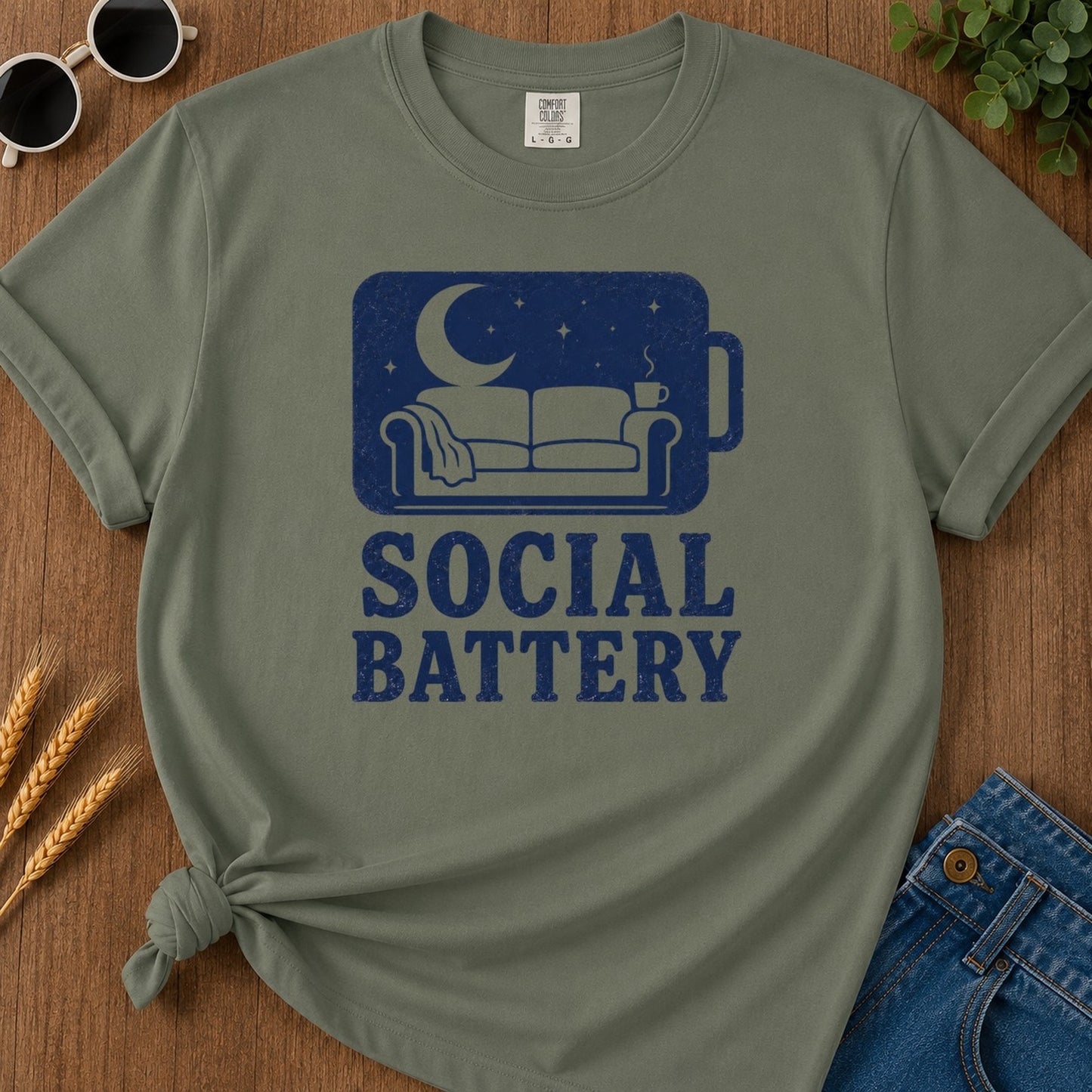 Social Battery T-shirt - Moss Mockup