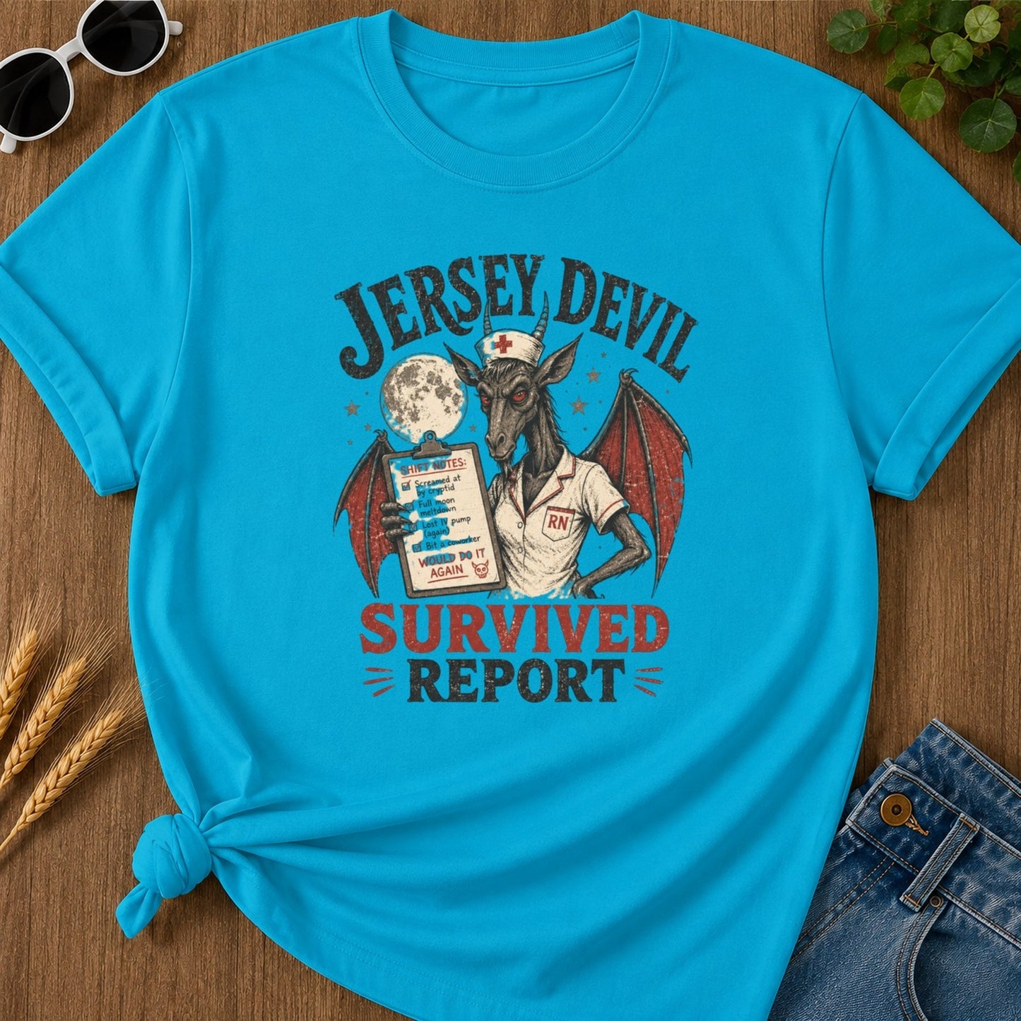Survived Report T-shirt - Sapphire Mockup