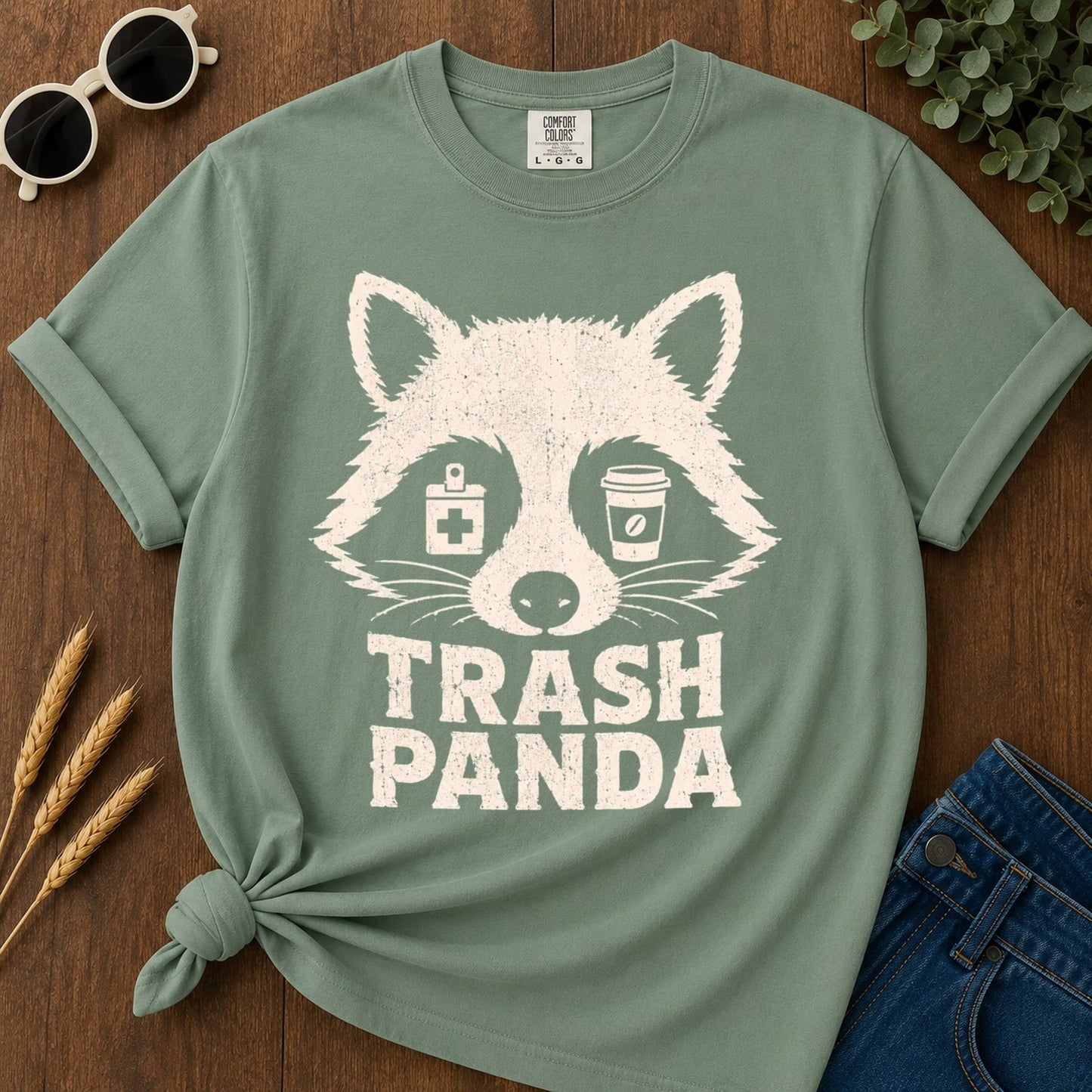 Trash Panda T-shirt - Light Green Mockup