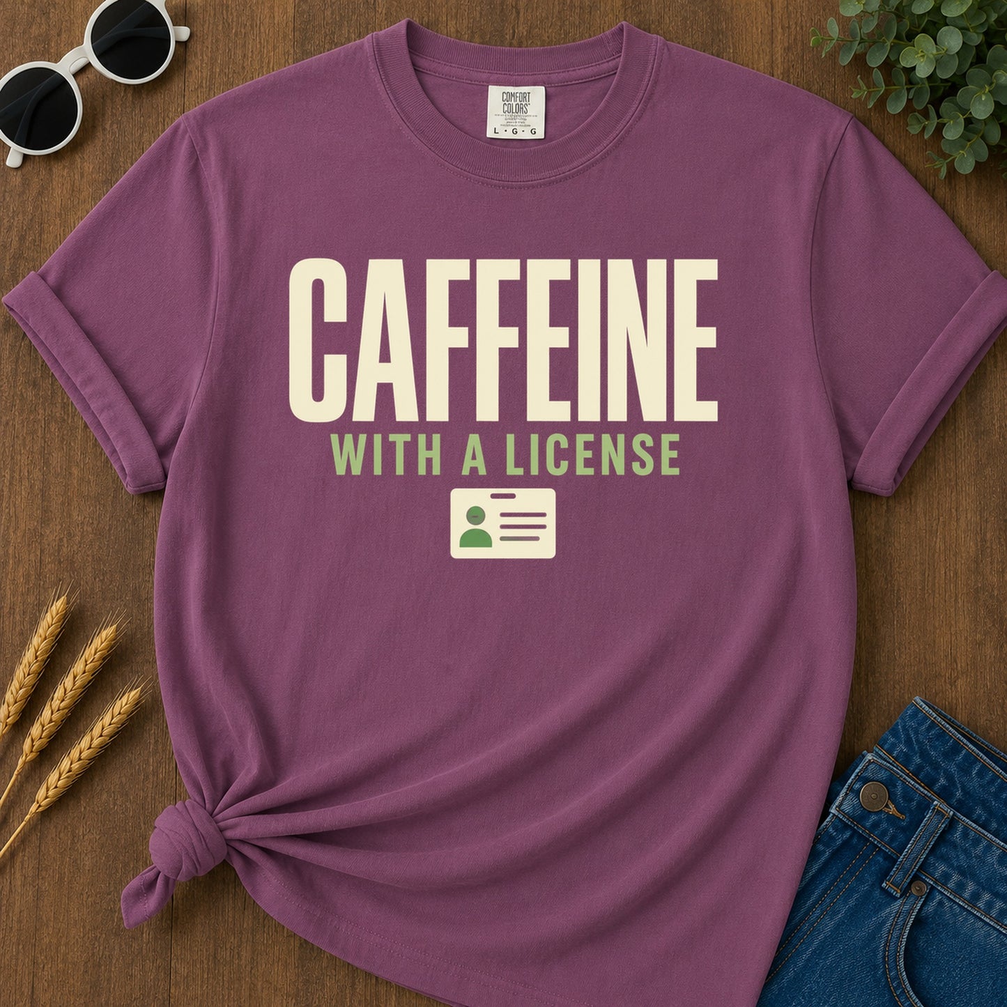 Caffeine License T-Shirt - Berry flat mockup 02 color variant | RAYZORA
