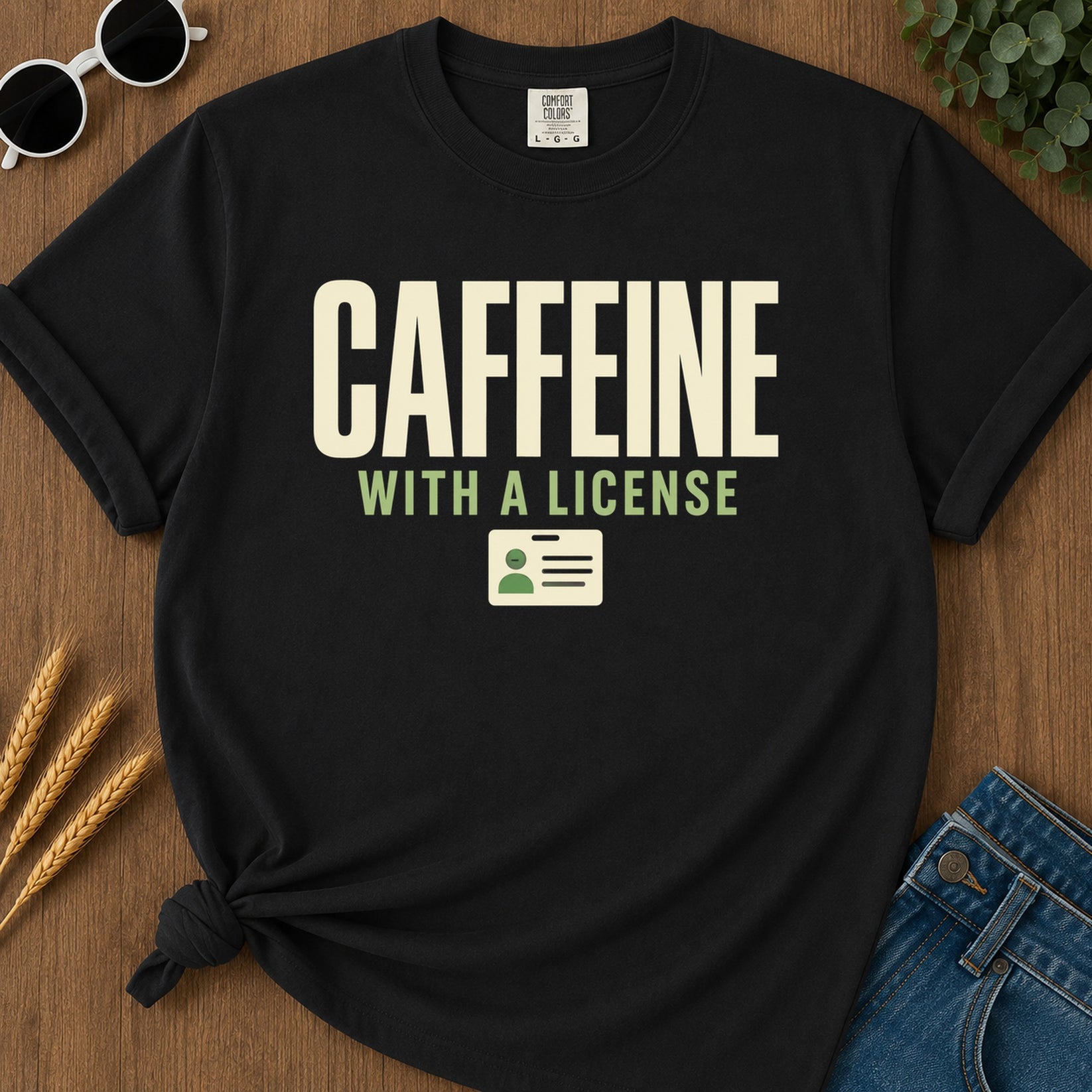 Caffeine License T-Shirt - Black flat mockup 02 color variant | RAYZORA