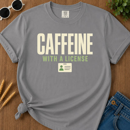 Caffeine License T-Shirt - Grey flat mockup 02 color variant | RAYZORA
