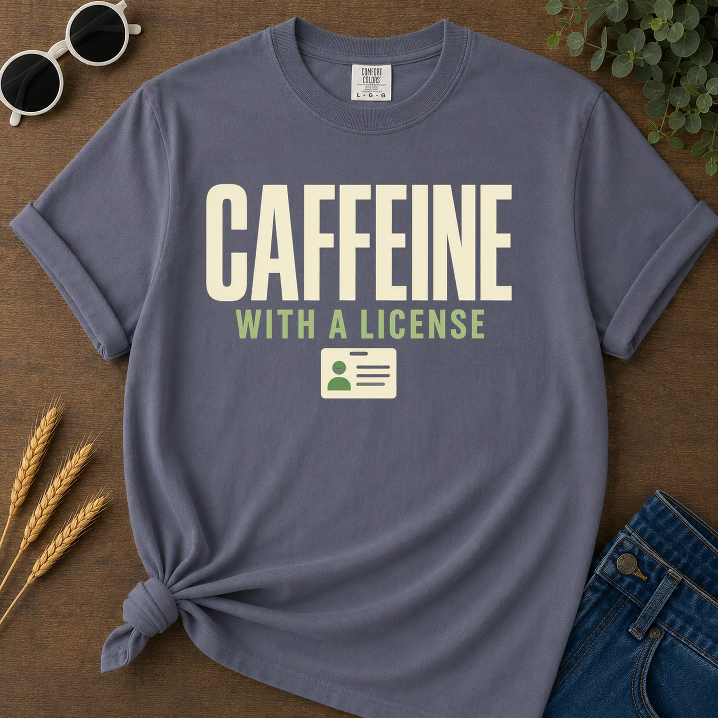 Caffeine License T-Shirt - Navy flat mockup 02 color variant | RAYZORA