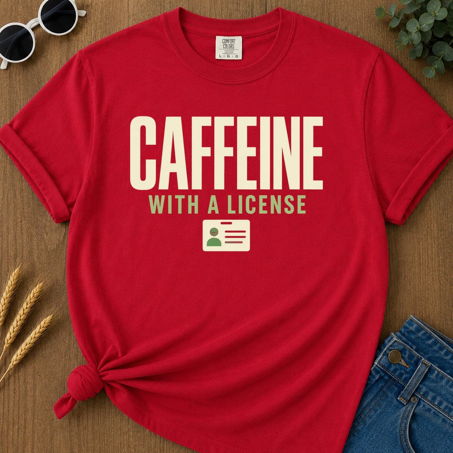 Caffeine License T-Shirt - Red flat mockup 02 color variant | RAYZORA
