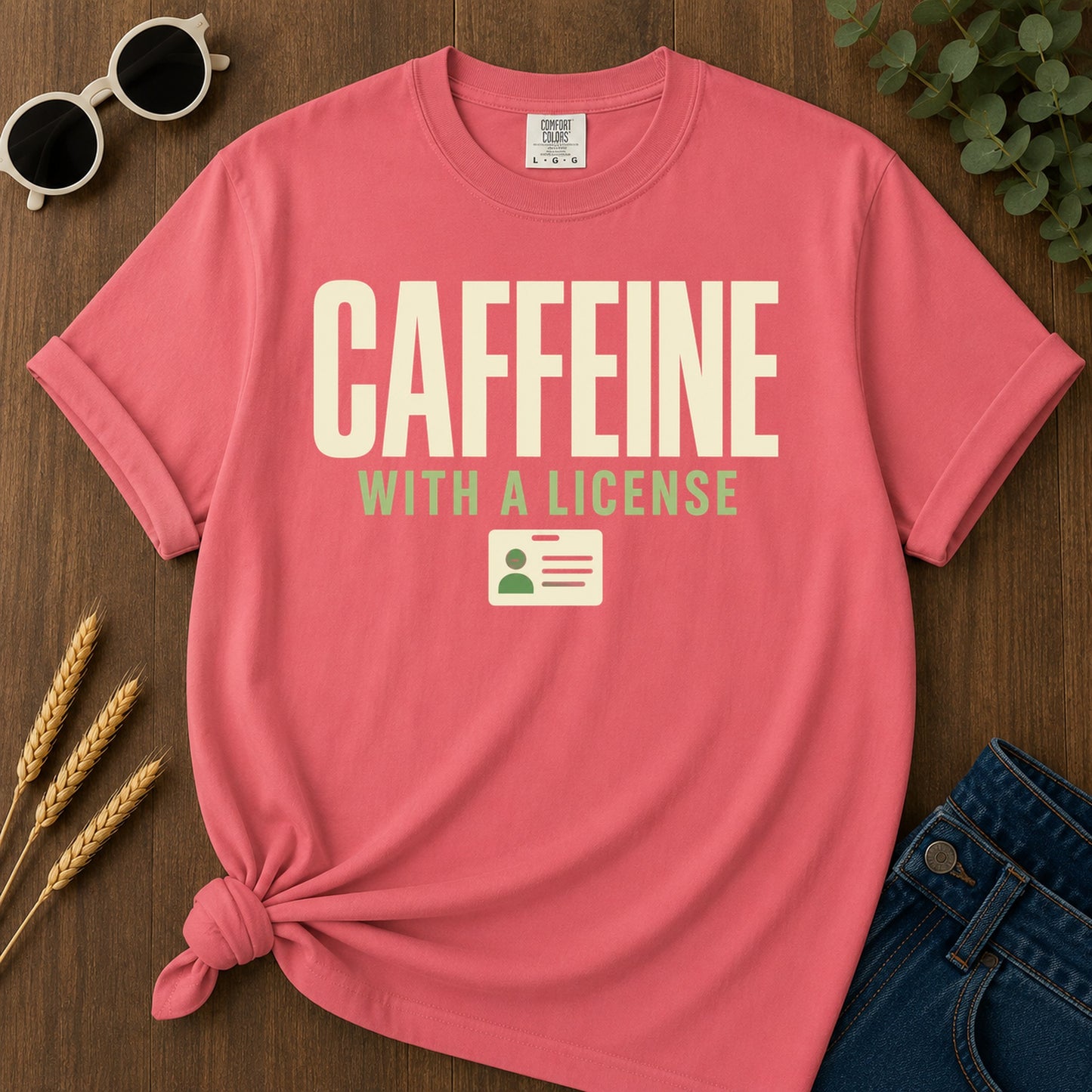 Caffeine License T-Shirt - Watermelon flat mockup 02 color variant | RAYZORA