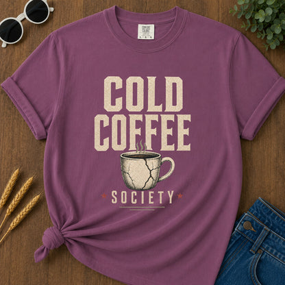 Cold Coffee Society T-Shirt - Berry flat mockup 02 color variant | RAYZORA
