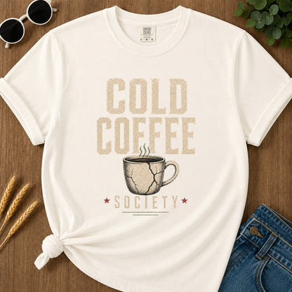 Cold Coffee Society T-Shirt - Ivory flat mockup 02 color variant | RAYZORA