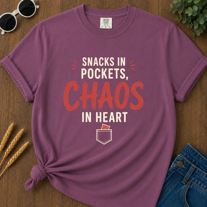 Snacks Pockets Chaos Heart T-Shirt - Berry
