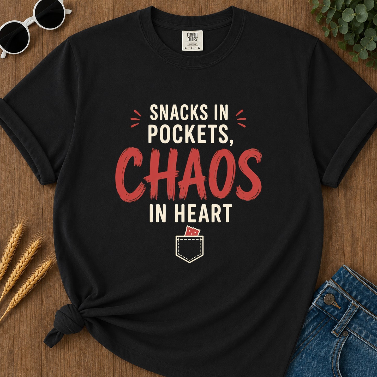 Snacks Pockets Chaos Heart T-Shirt - Black