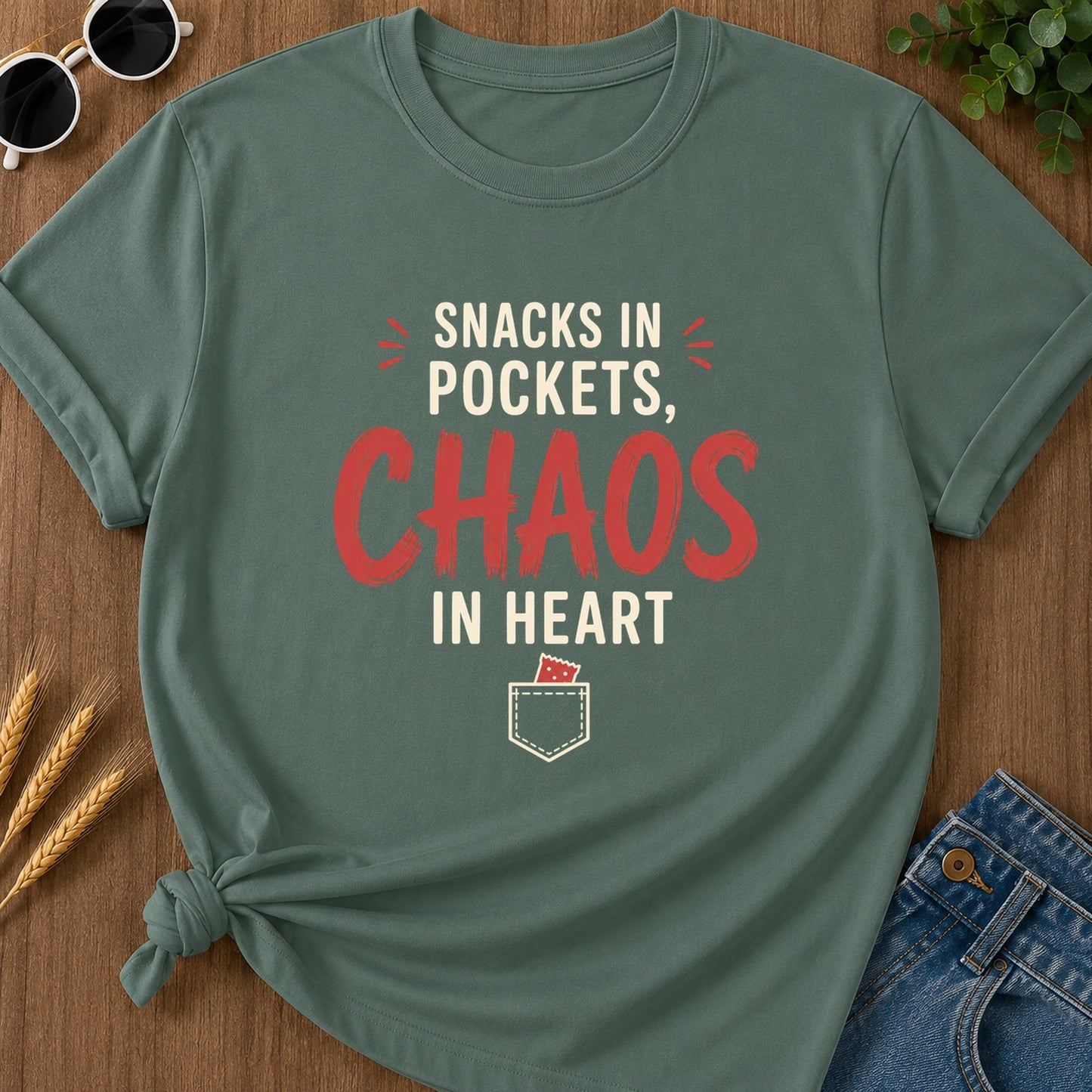 Snacks Pockets Chaos Heart T-Shirt - Blue Spruce