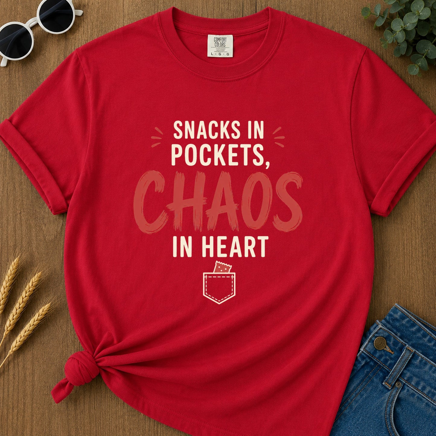 Snacks Pockets Chaos Heart T-Shirt - Red