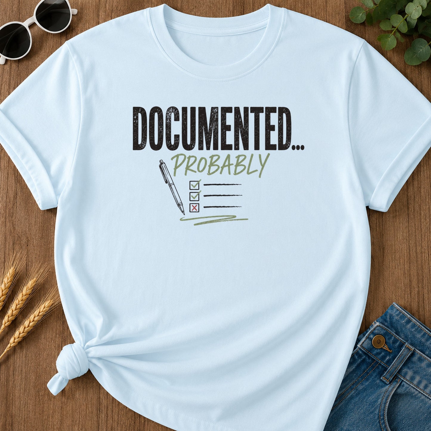 Documented Probably T-Shirt - Chambray Mockup