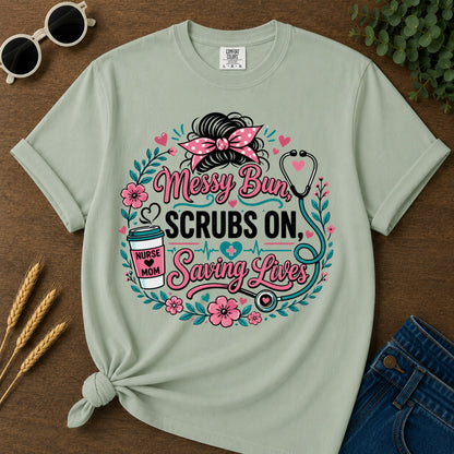 Messy Bun Scrubs T-Shirt - Bay Mockup