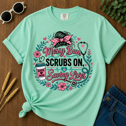 Messy Bun Scrubs T-Shirt - Island Reef Mockup