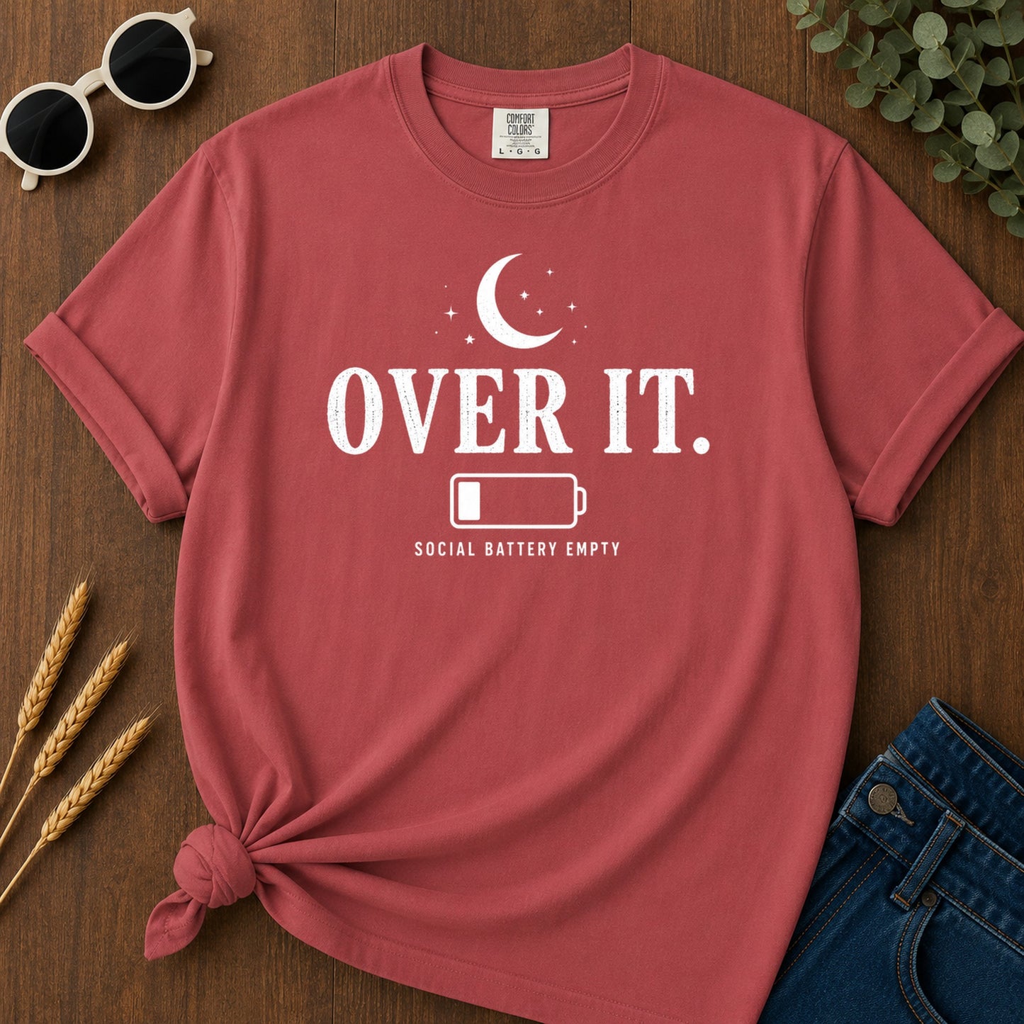 Social Battery Empty T-Shirt - Crimson Mockup