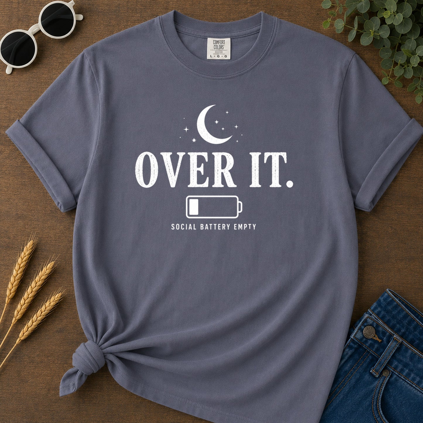 Social Battery Empty T-Shirt - Navy Mockup
