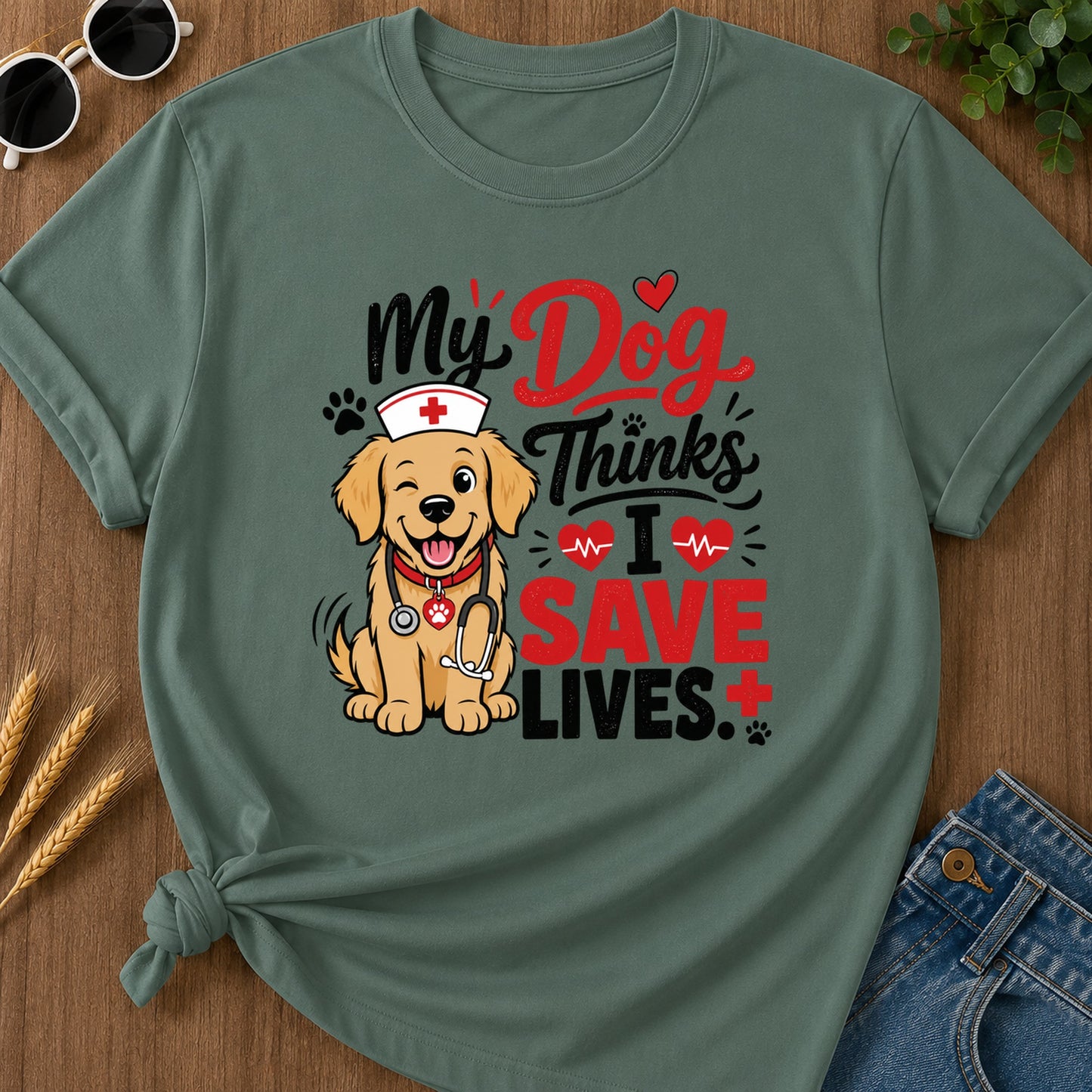 Dog Save Lives T-Shirt - Blue Spruce Mockup