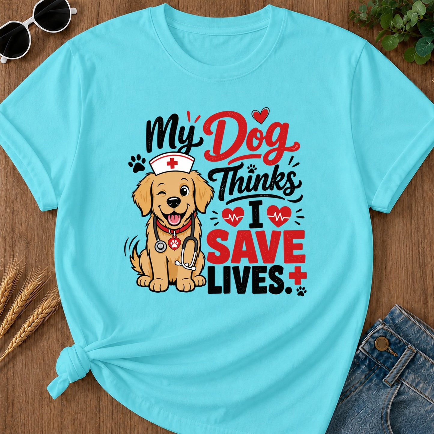 Dog Save Lives T-Shirt - Lagoon Blue Mockup