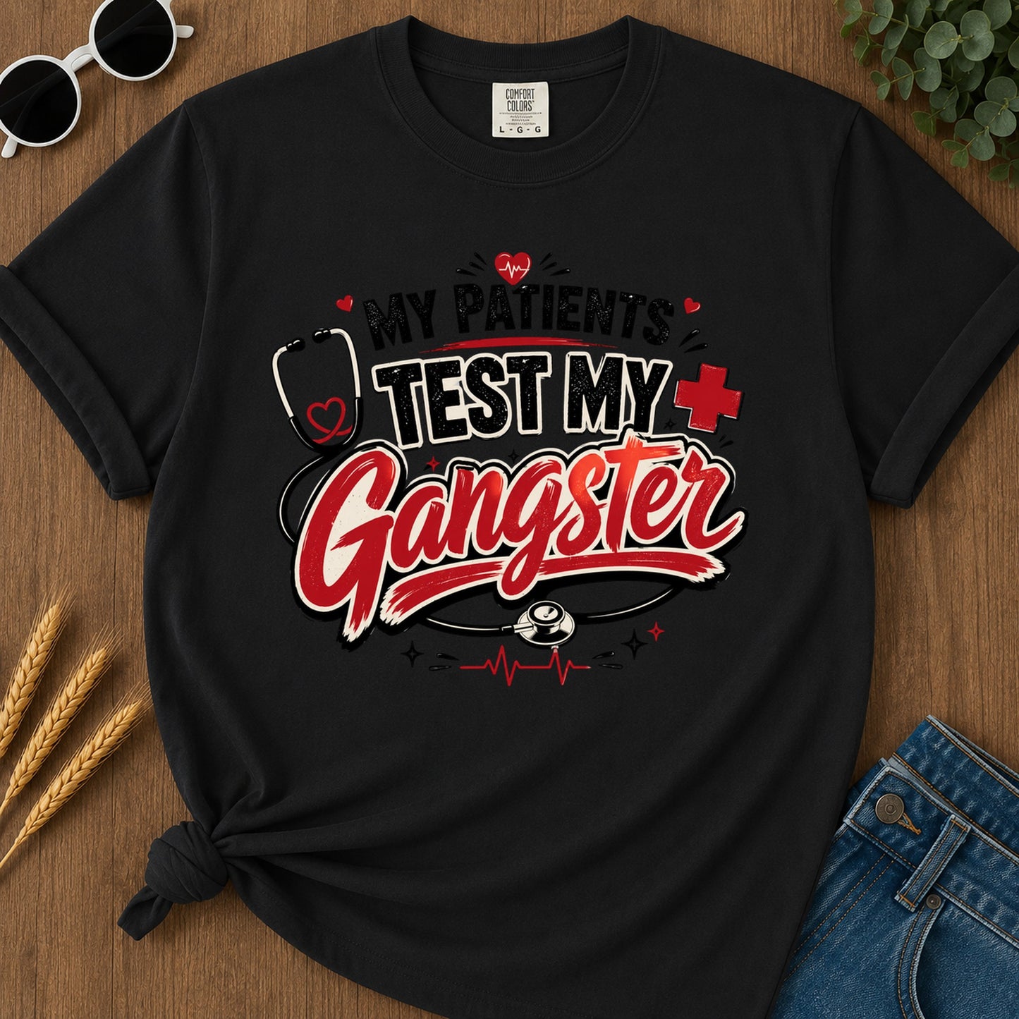 Patients Test Gangster T-Shirt - Black Mockup