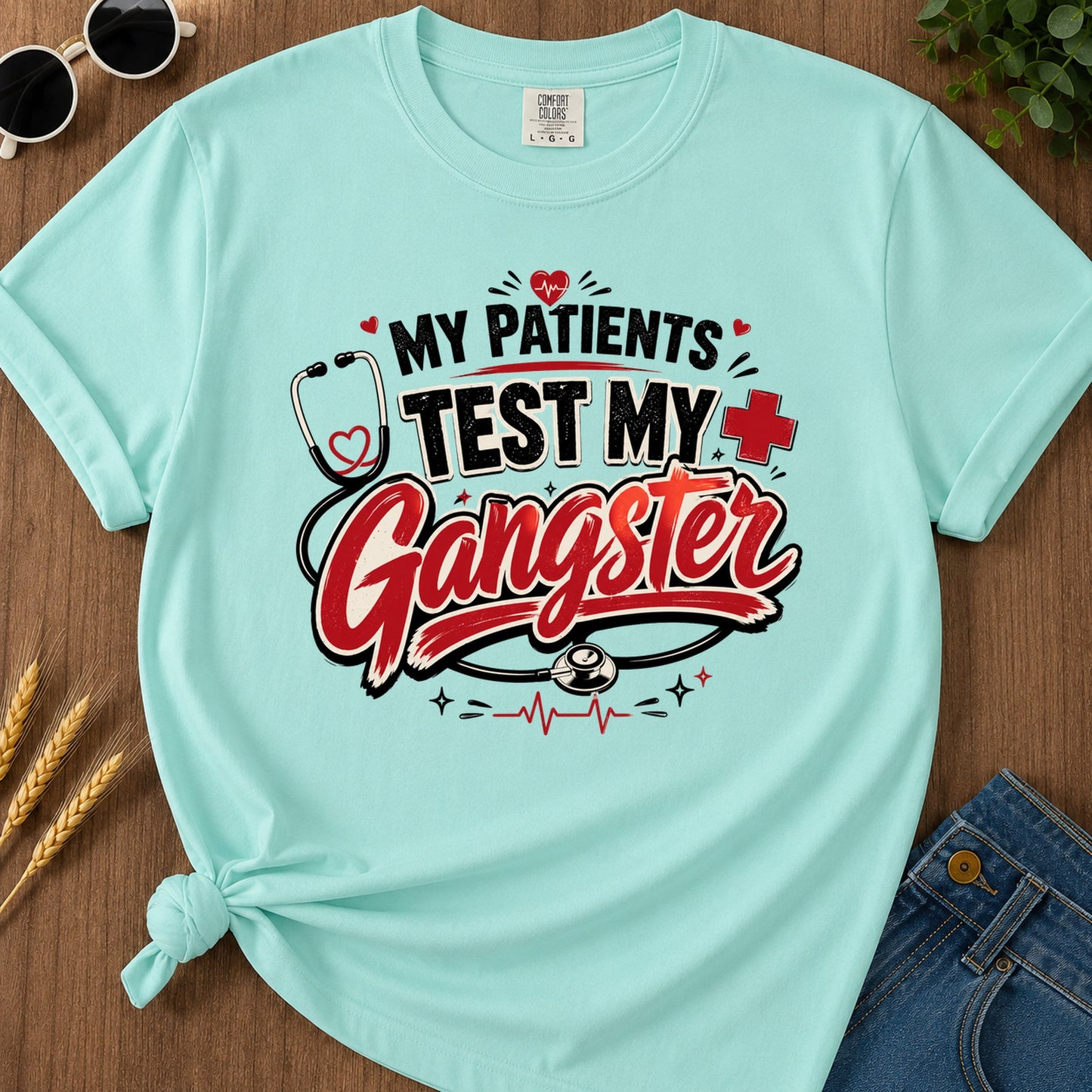 Patients Test Gangster T-Shirt - Chalky Mint Mockup