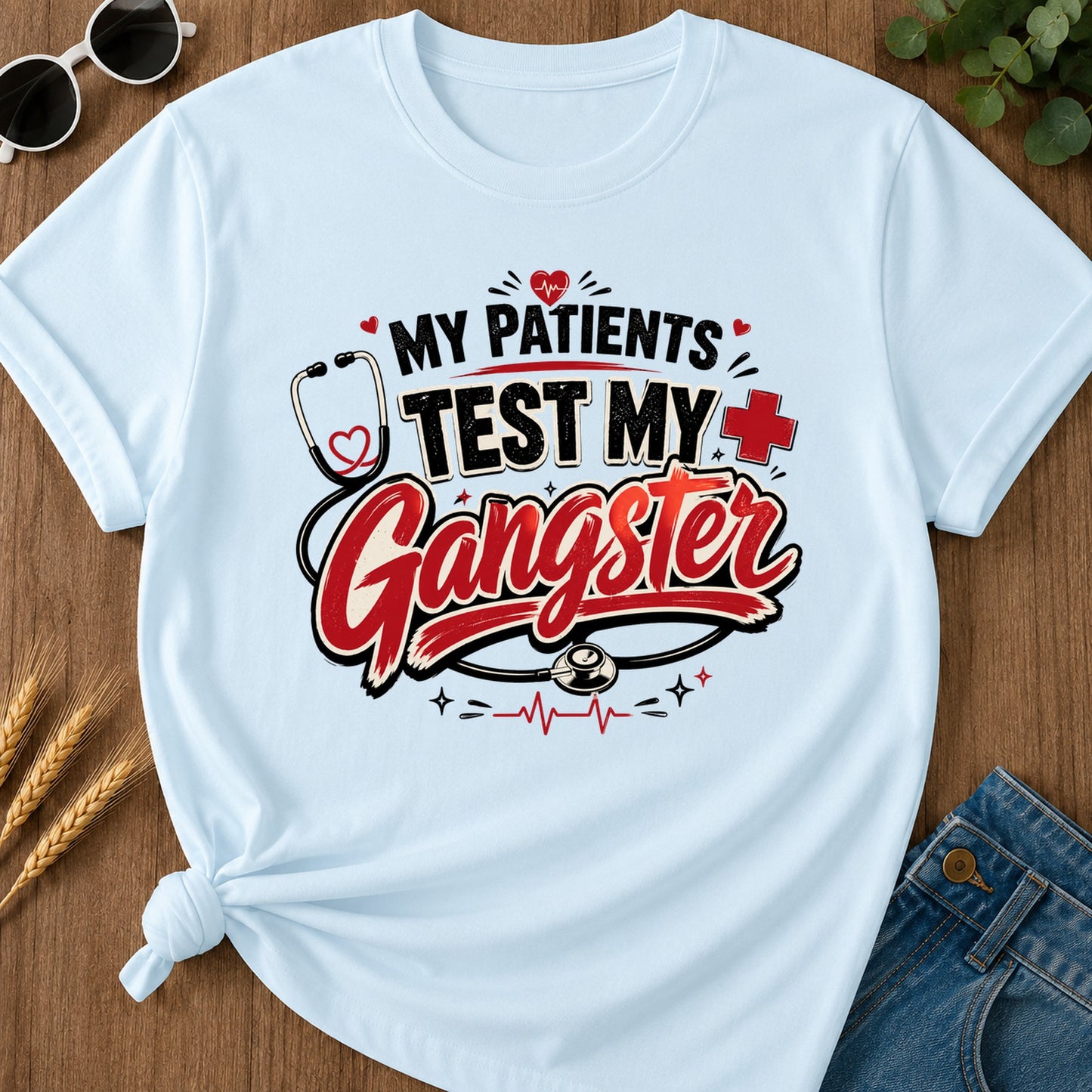 Patients Test Gangster T-Shirt - Chambray Mockup
