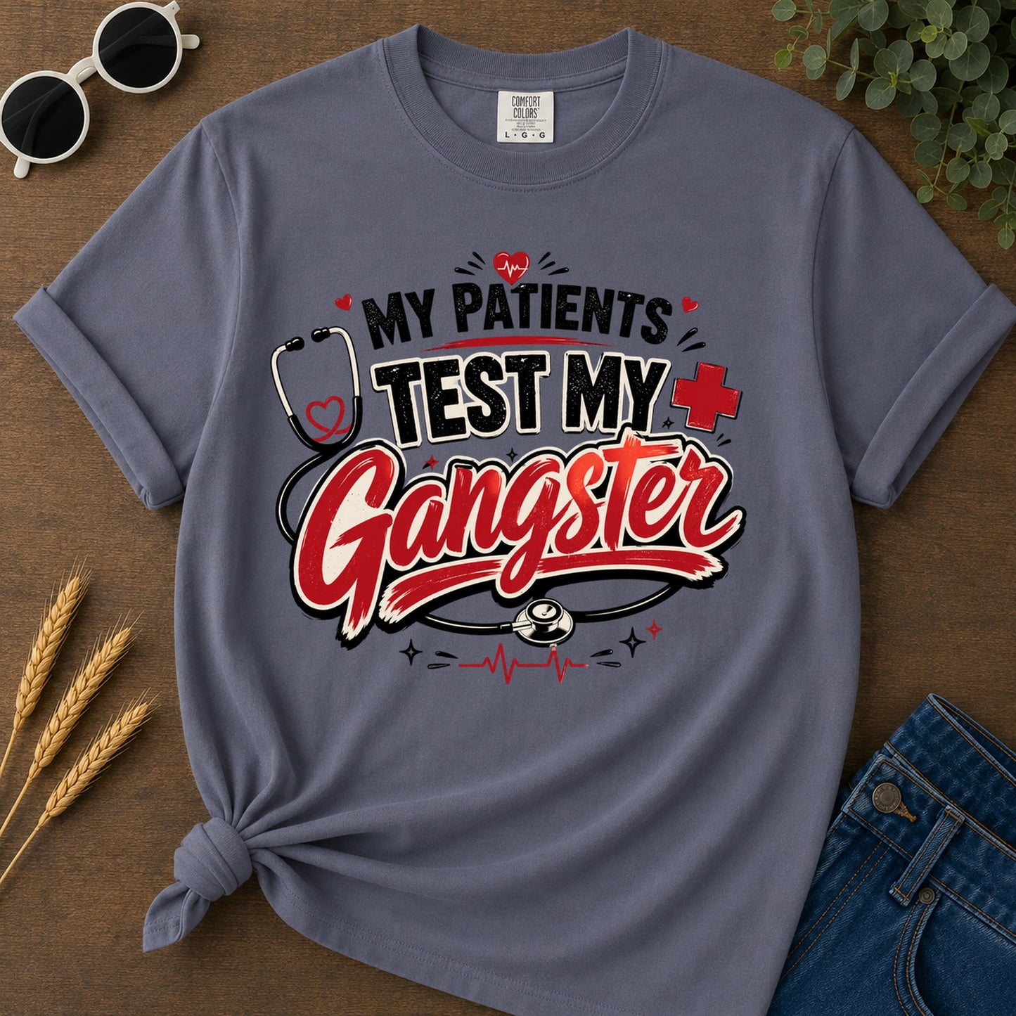 Patients Test Gangster T-Shirt - Navy Mockup