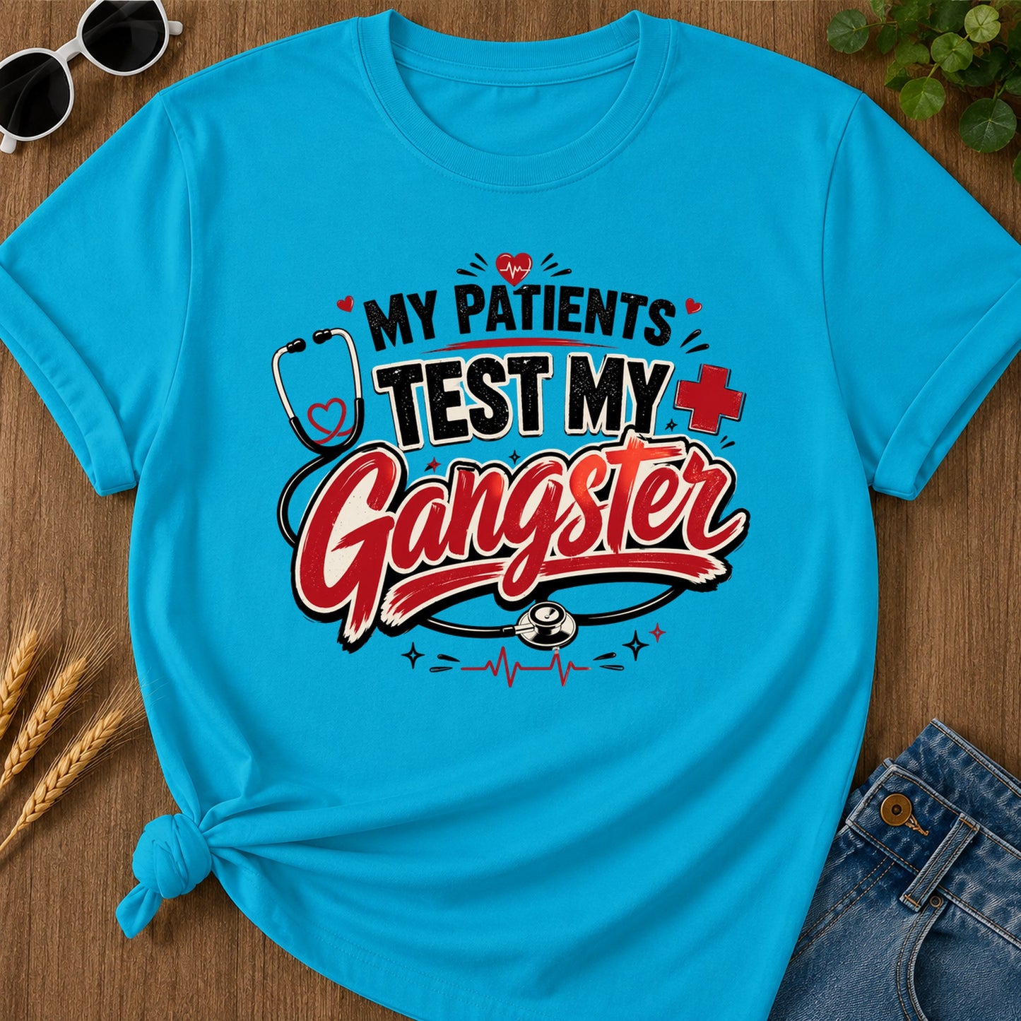 Patients Test Gangster T-Shirt - Sapphire Mockup