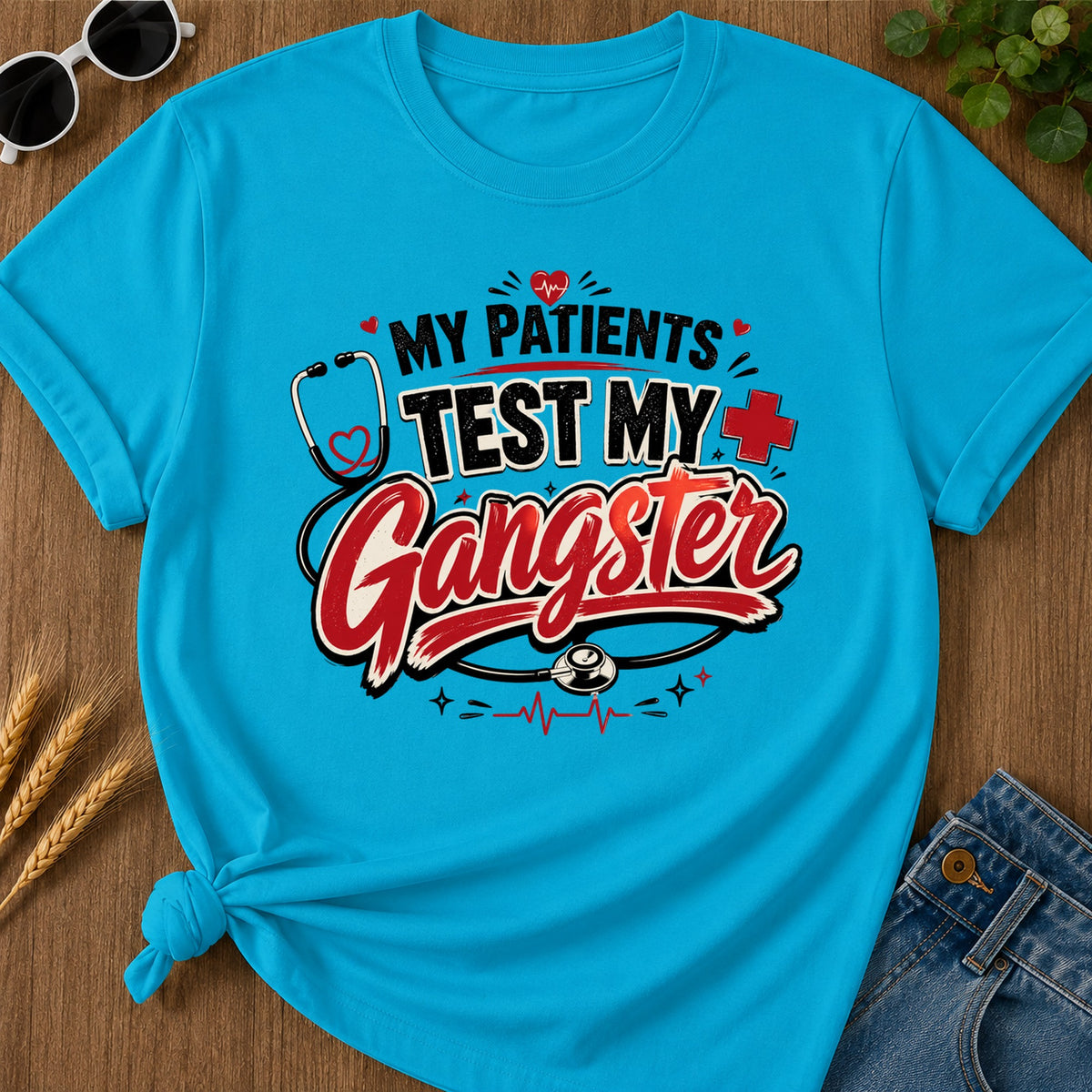 Patients Test Gangster T-Shirt - Sapphire Mockup