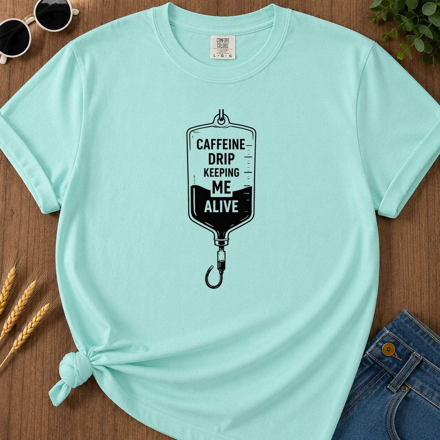 Caffeine Drip T-Shirt - Chalky Mint Mockup