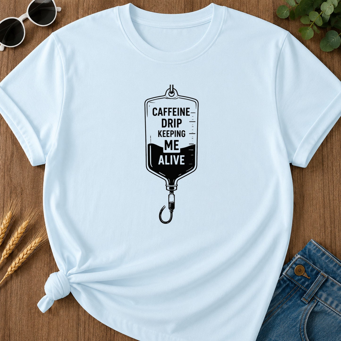 Caffeine Drip T-Shirt - Chambray Mockup