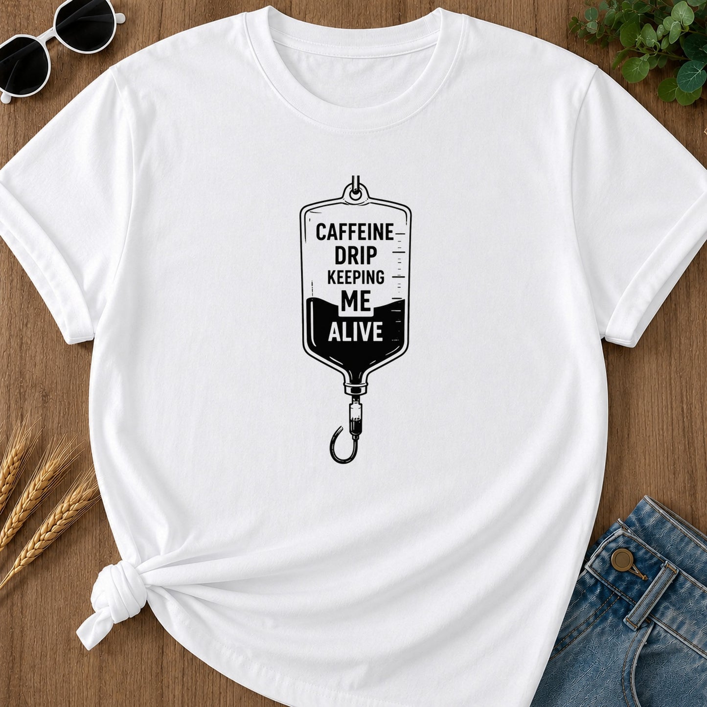 Caffeine Drip T-Shirt - White Mockup