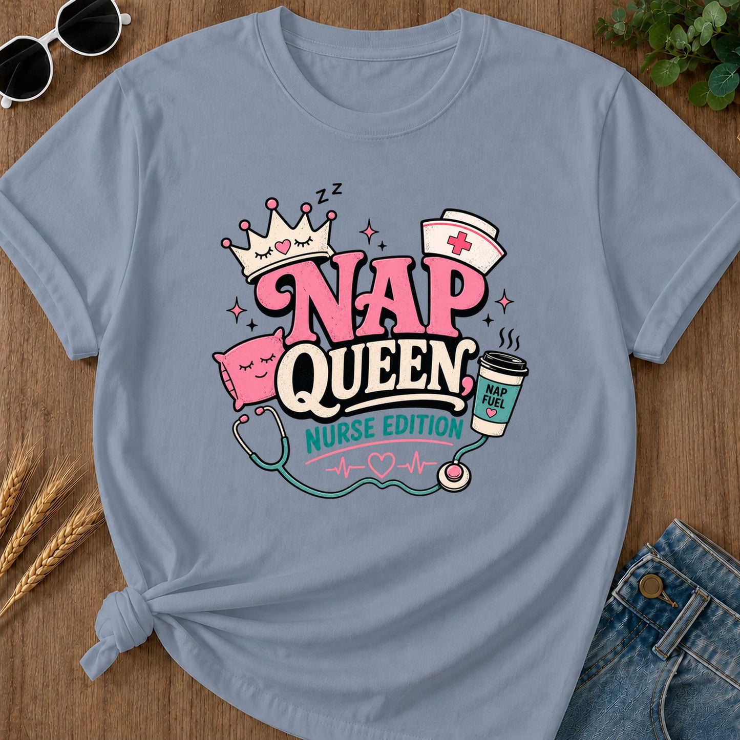 Nap Queen T-Shirt - Blue Jean Mockup