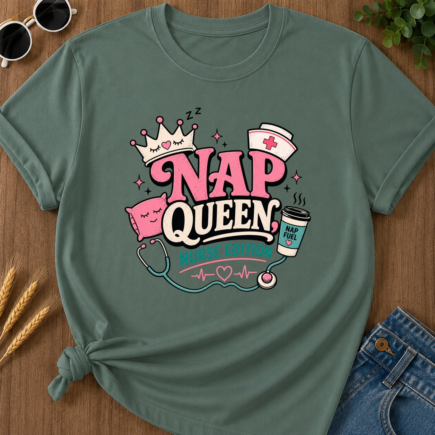 Nap Queen T-Shirt - Blue Spruce Mockup