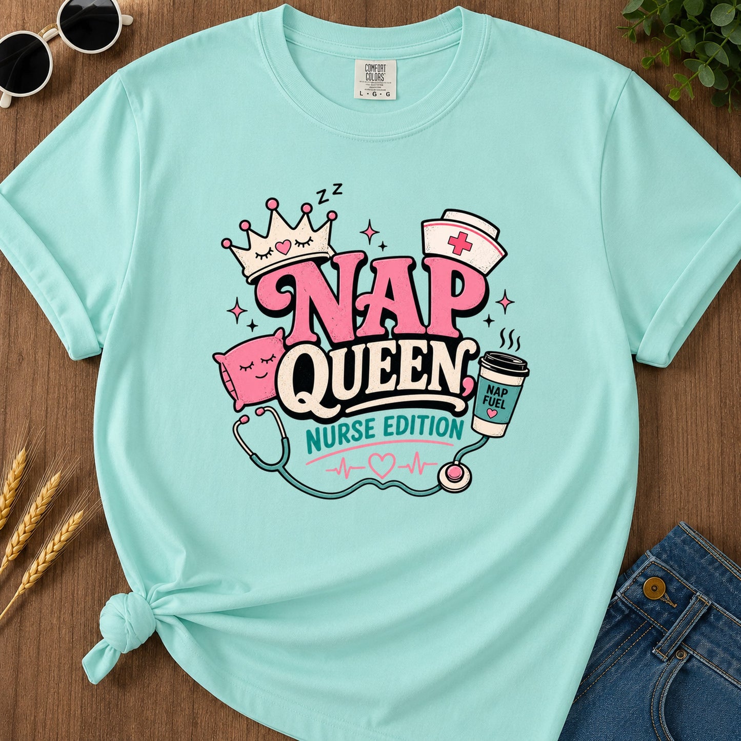 Nap Queen T-Shirt - Chalky Mint Mockup