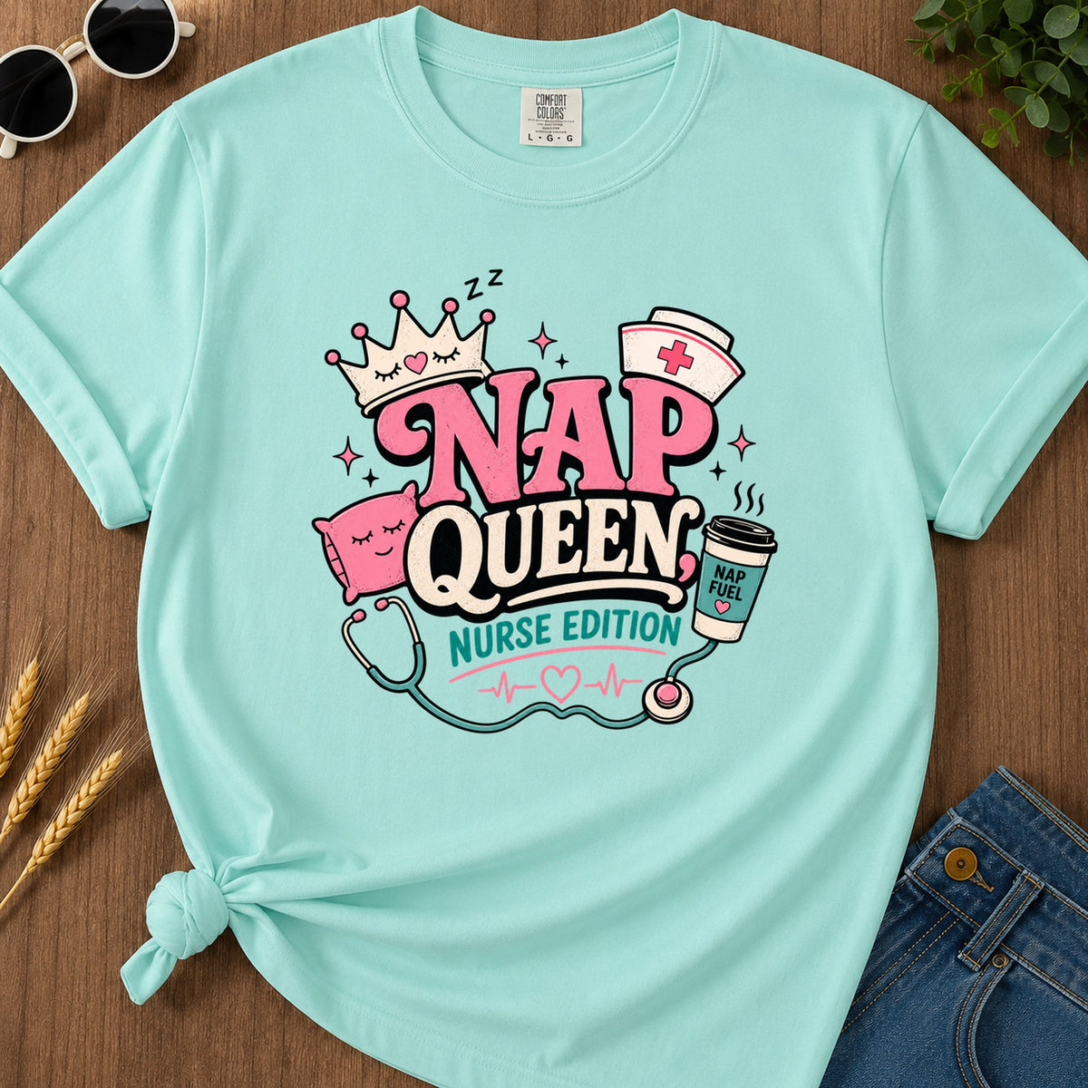 Nap Queen T-Shirt - Chalky Mint Mockup