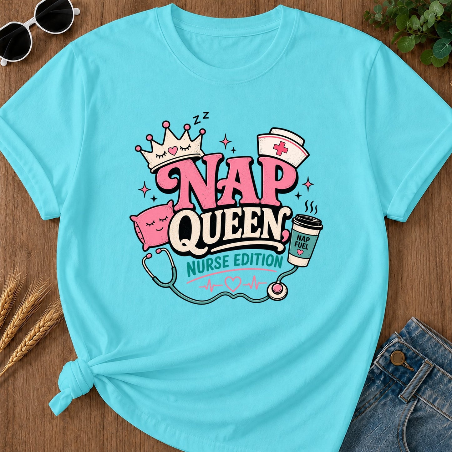 Nap Queen T-Shirt - Lagoon Blue Mockup