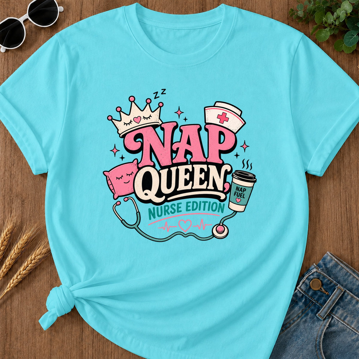 Nap Queen T-Shirt - Lagoon Blue Mockup