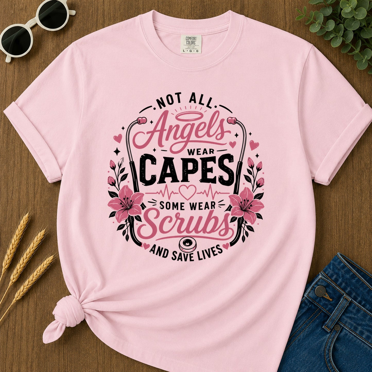 Angels Wear Capes T-Shirt - Blossom Mockup