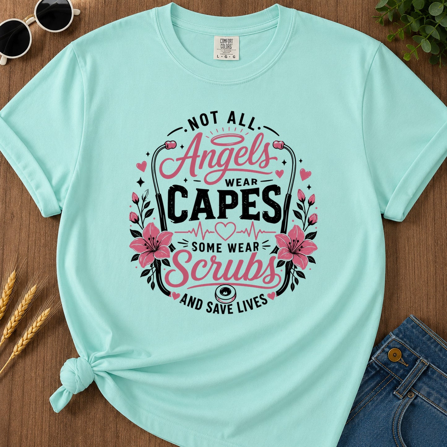 Angels Wear Capes T-Shirt - Chalky Mint Mockup