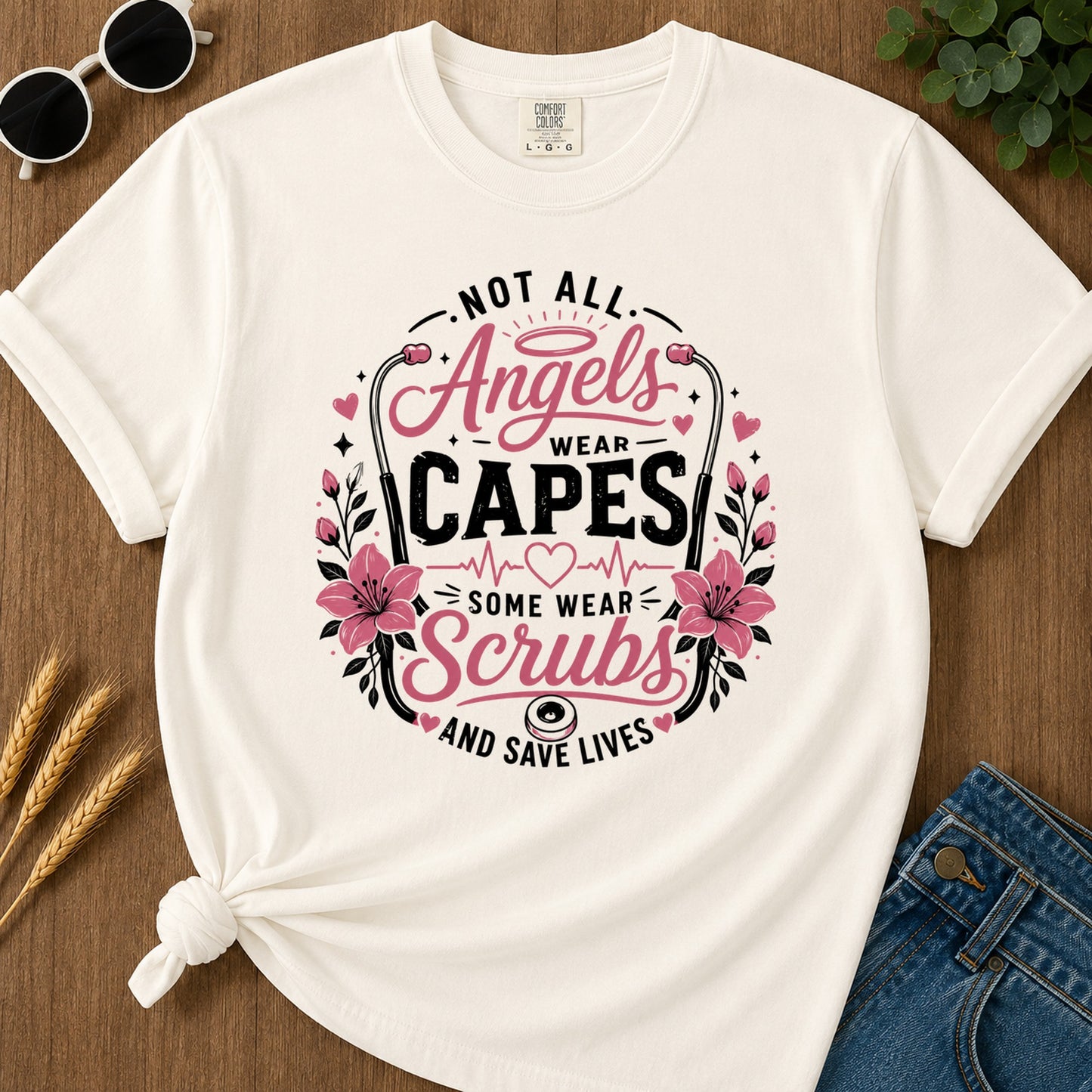 Angels Wear Capes T-Shirt - Ivory Mockup