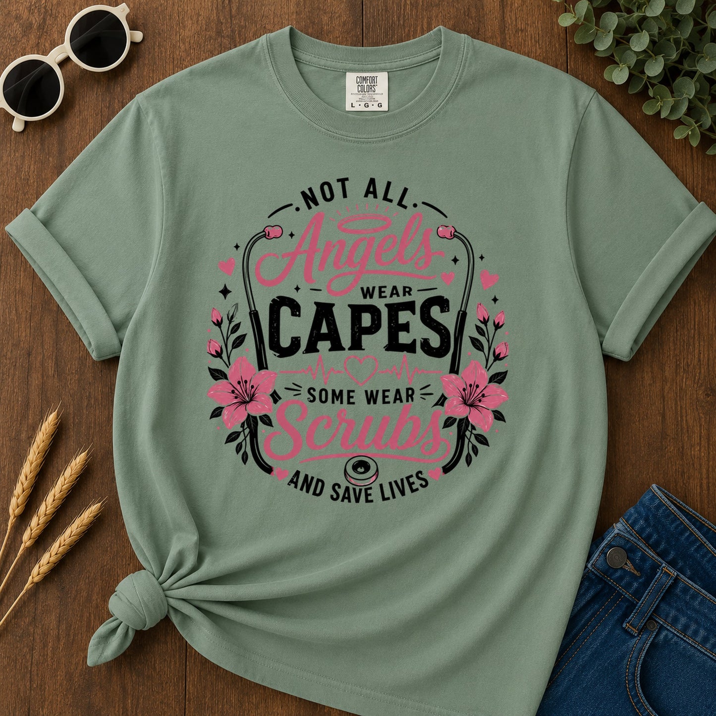Angels Wear Capes T-Shirt - Light Green Mockup
