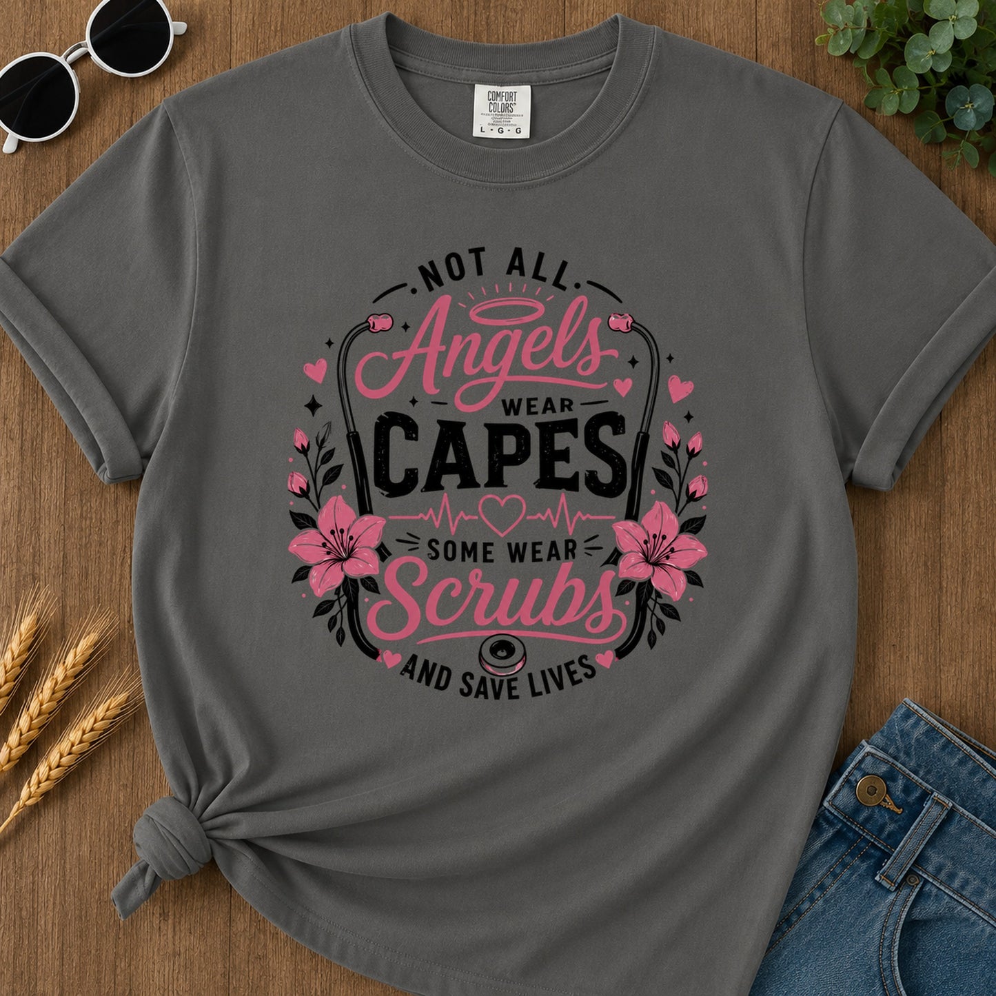 Angels Wear Capes T-Shirt - Pepper Mockup