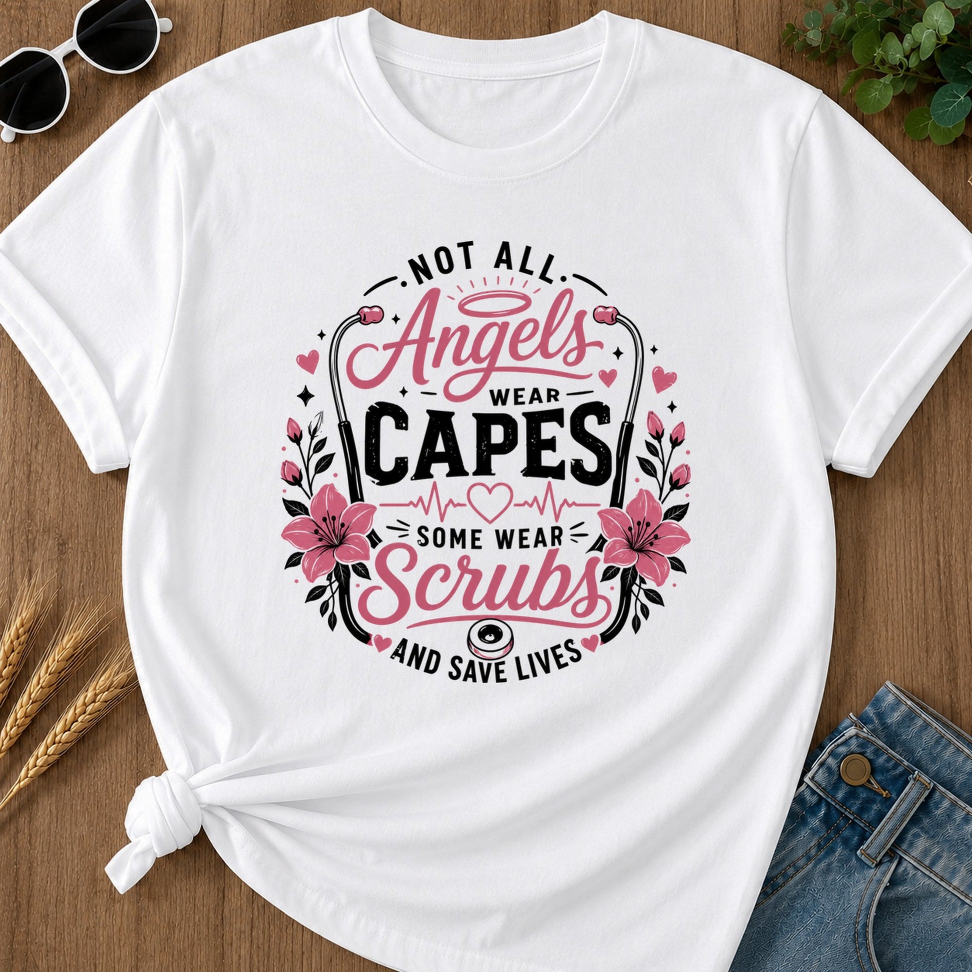 Angels Wear Capes T-Shirt - White Mockup