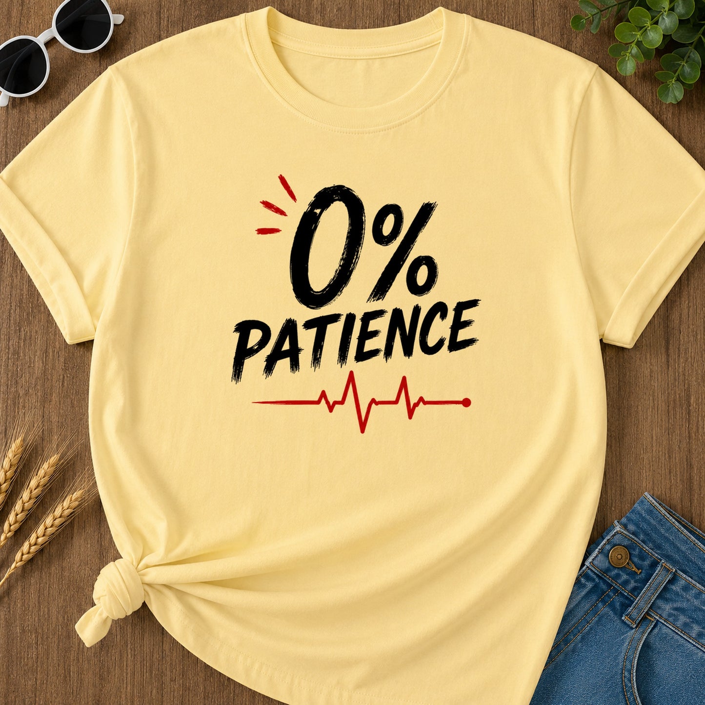 Zero Percent Patience T-Shirt - Butter Mockup