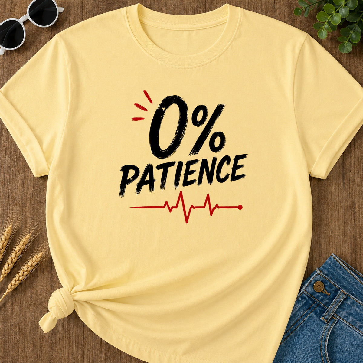 Zero Percent Patience T-Shirt - Butter Mockup