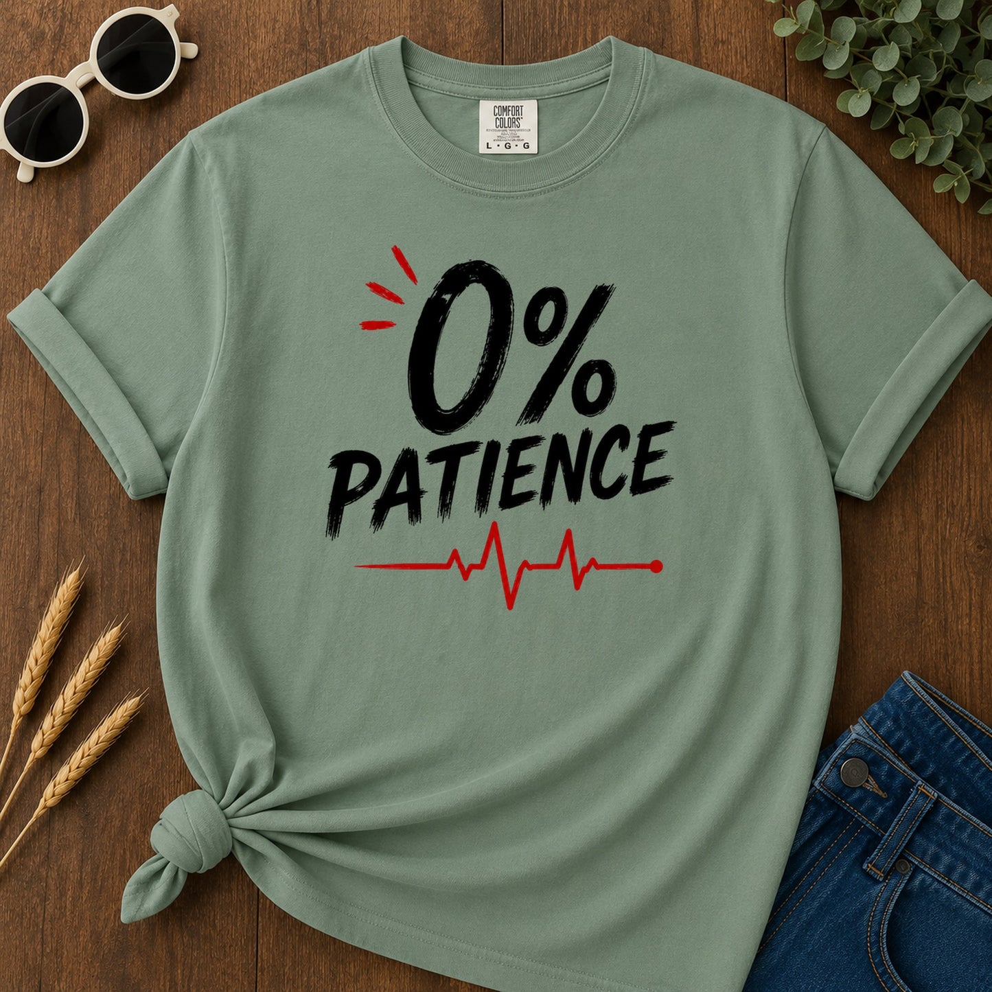 Zero Percent Patience T-Shirt - Light Green Mockup