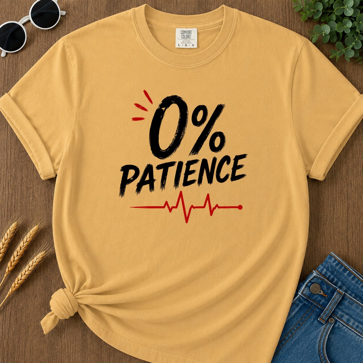 Zero Percent Patience T-Shirt - Mustard Mockup