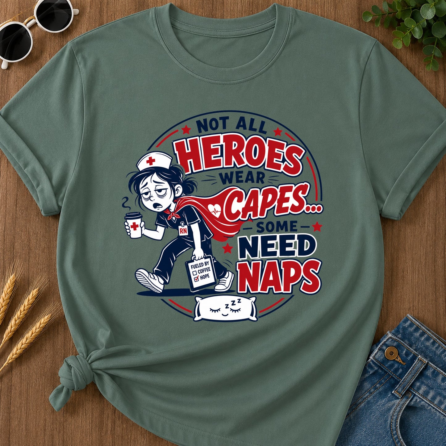 Heroes Need Naps T-Shirt - Blue Spruce Mockup