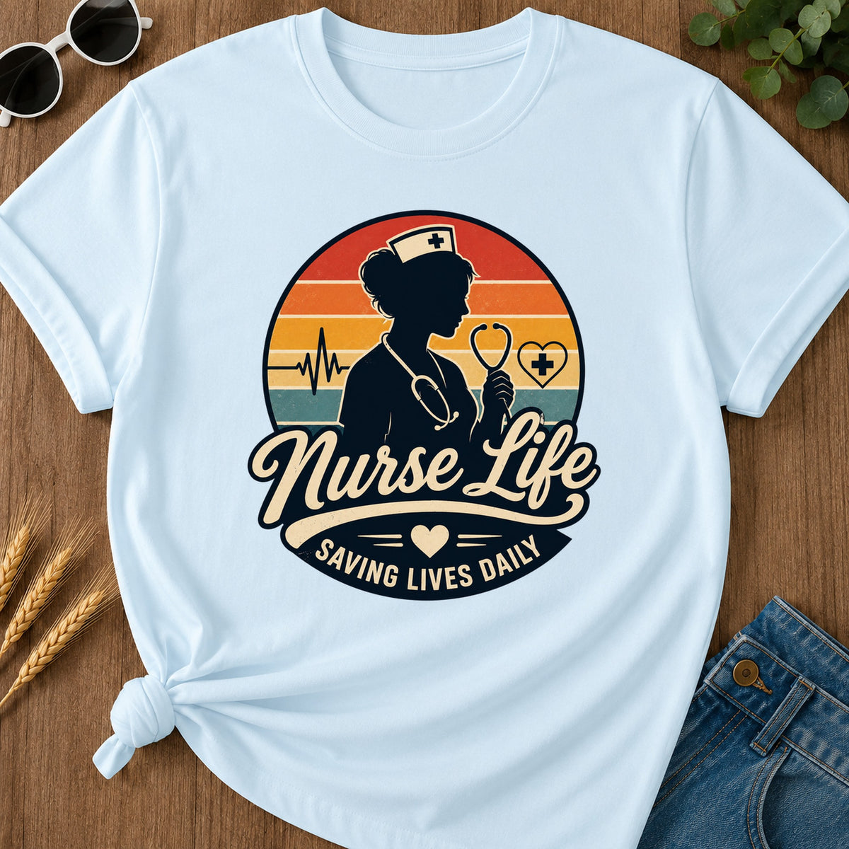 Nurse Life Saving T-Shirt - Chambray Mockup